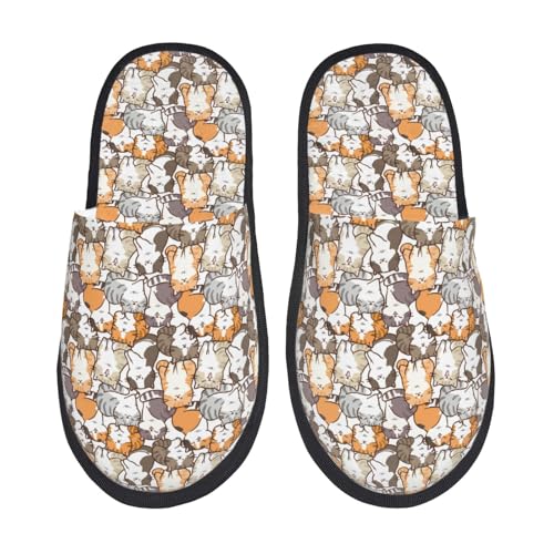 Kuilepa Damen Hausschuhe mit Cartoon-Katzen-1-Aufdruck, flauschig, für drinnen und draußen, Schwarz, 6-8.5 Women/6-8 Men von Kuilepa