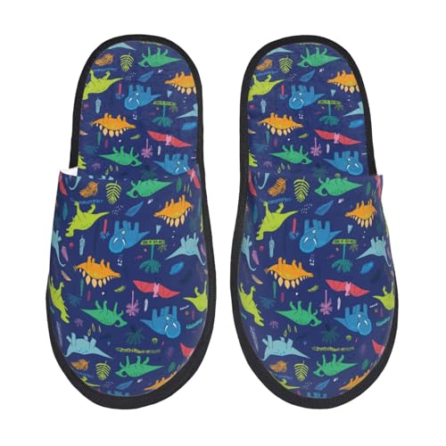 Kuilepa Damen-Hausschuhe mit Dinosaurier-Abenteuer-Aufdruck, flauschig, für drinnen und draußen, Winter, Schwarz, 6-8.5 Women/6-8 Men von Kuilepa