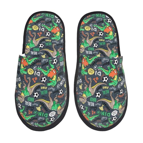 Kuilepa Damen-Hausschuhe mit Dinosaurier-Motiv, flauschig, für drinnen und draußen, Schwarz, 6-8.5 Women/6-8 Men von Kuilepa