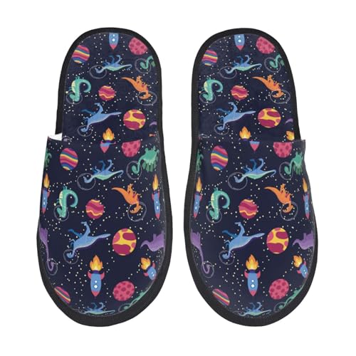 Kuilepa Damen-Hausschuhe mit Dinosaurier-Motiv, flauschig, für drinnen und draußen, Winter, Schwarz, 6-8.5 Women/6-8 Men von Kuilepa