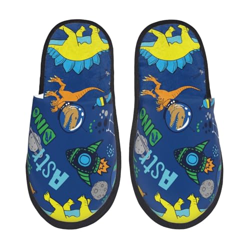 Kuilepa Damen-Hausschuhe mit Dinosaurier-Motiv im Weltraum, Schwarz, 6-8.5 Women/6-8 Men von Kuilepa