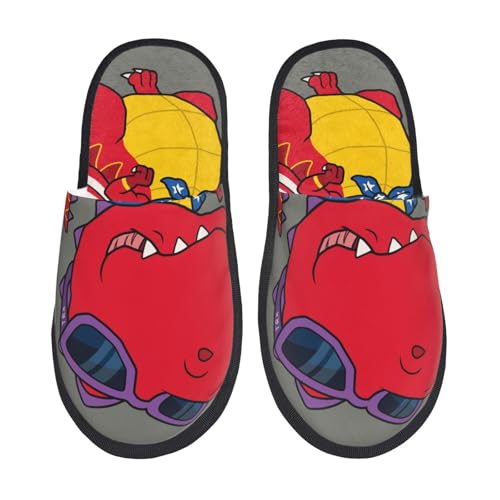 Kuilepa Damen-Hausschuhe mit Dinosaurier-Superhelden-Cartoon-Druck, flauschig, für drinnen und draußen, Schwarz, 6-8.5 Women/6-8 Men von Kuilepa