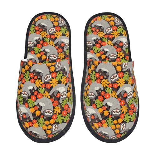 Kuilepa Damen Hausschuhe mit Faultier auf dem Ast, flauschig, zum Reinschlüpfen, für drinnen und draußen, Schwarz, 6-8.5 Women/6-8 Men von Kuilepa