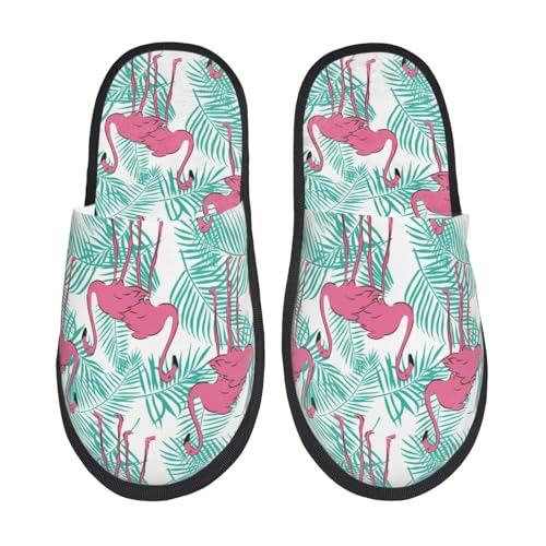 Kuilepa Damen Hausschuhe mit Flamingo-Druck, flauschig, für drinnen und draußen, Winter, Schwarz, 6-8.5 Women/6-8 Men von Kuilepa