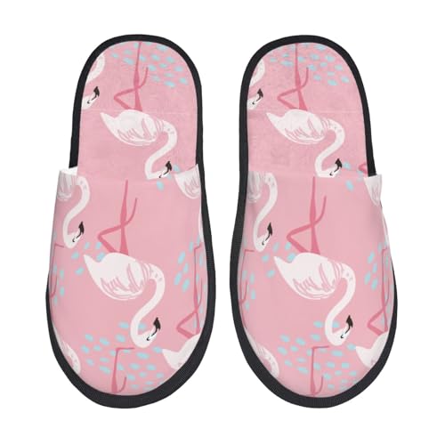 Kuilepa Damen Hausschuhe mit Flamingo-Druck, flauschig, für drinnen und draußen, Winter, Schwarz, 6-8.5 Women/6-8 Men von Kuilepa