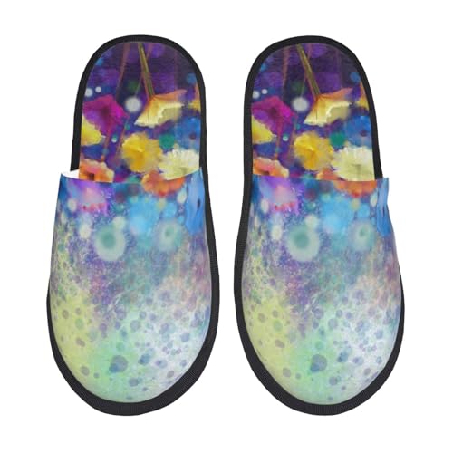 Kuilepa Damen-Hausschuhe mit Frühlingsblumen-Motiv, flauschiger Slipper, für drinnen und draußen, Winter, Schwarz, 6-8.5 Women/6-8 Men von Kuilepa