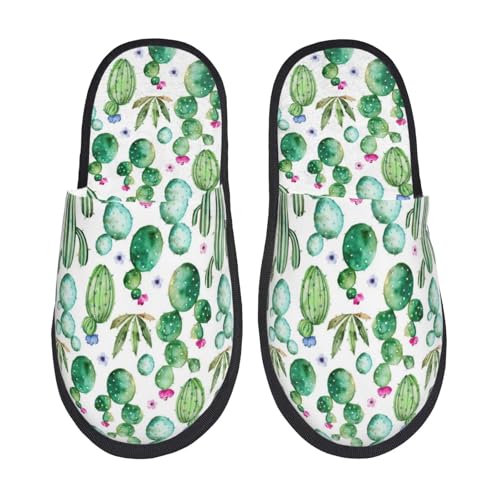 Kuilepa Damen-Hausschuhe mit Kaktuspflanzen-Druck, flauschig, für drinnen und draußen, Winter von Kuilepa