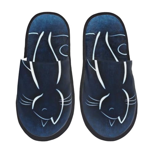Kuilepa Damen Hausschuhe mit Katzen-Skizzen-Druck, flauschig, für drinnen und draußen, Winter, Schwarz, 6-8.5 Women/6-8 Men von Kuilepa