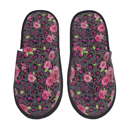 Kuilepa Damen Hausschuhe mit Leopardenmuster, flauschig, für drinnen und draußen, Winterhausschuhe, Schwarz, 6-8.5 Women/6-8 Men von Kuilepa