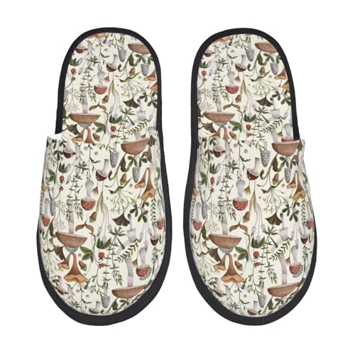 Kuilepa Damen-Hausschuhe mit Pilz-Garnierung, flauschiger Slipper, für drinnen und draußen, Winter, Schwarz, 6-8.5 Women/6-8 Men von Kuilepa