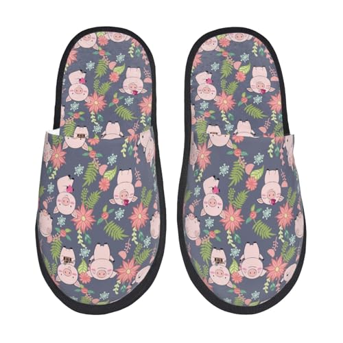 Kuilepa Damen Hausschuhe mit Schweine-Aufdruck, flauschig, für drinnen und draußen, Winter, Schwarz, 6-8.5 Women/6-8 Men von Kuilepa
