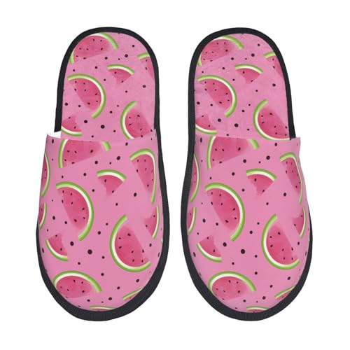 Kuilepa Damen Hausschuhe mit Wassermelonen-Aufdruck, flauschig, für drinnen und draußen, Winter, Schwarz, 6-8.5 Women/6-8 Men von Kuilepa