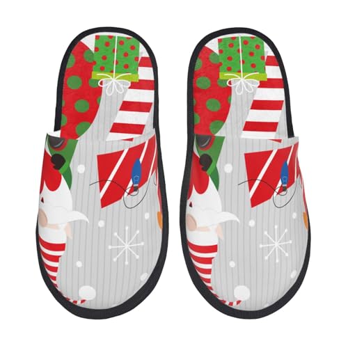 Kuilepa Damen-Hausschuhe mit Weihnachtswichtel und Liebesaufdruck, flauschig, zum Reinschlüpfen, für drinnen und draußen, Schwarz, 6-8.5 Women/6-8 Men von Kuilepa