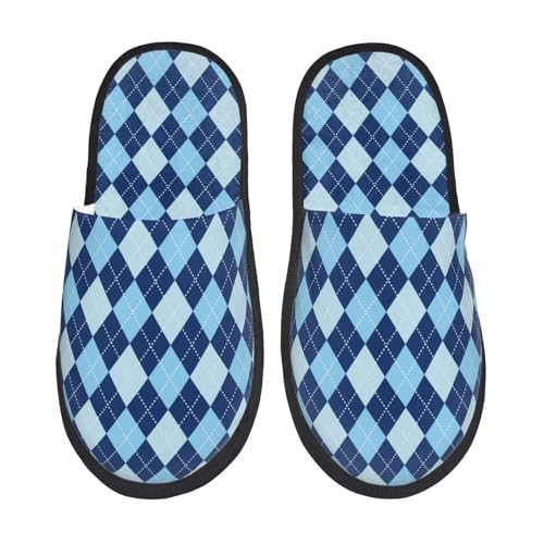 Kuilepa Damen-Hausschuhe mit blauen Quadraten, flauschiger Slipper, für drinnen und draußen, Winter, Schwarz, 6-8.5 Women/6-8 Men von Kuilepa
