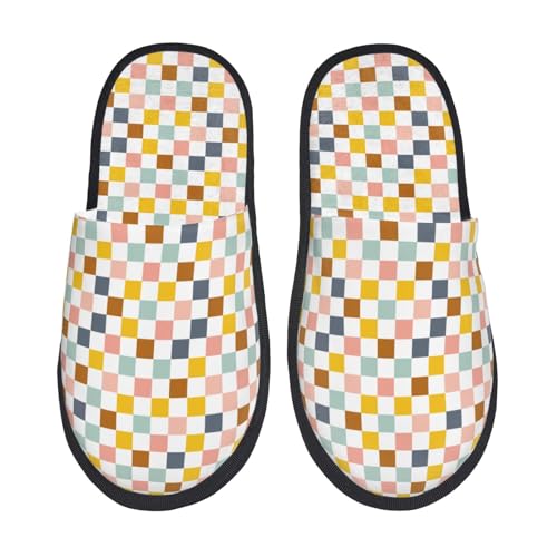 Kuilepa Damen Hausschuhe mit buntem Karomuster, flauschiger Slipper, für drinnen und draußen, Winter, Schwarz, 6-8.5 Women/6-8 Men von Kuilepa