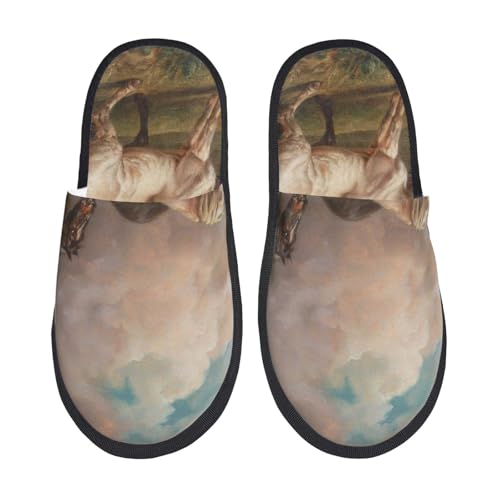 Kuilepa Damen-Hausschuhe mit drei Pferden, Ölgemälde, flauschig, zum Reinschlüpfen, für drinnen und draußen, Schwarz, 6-8.5 Women/6-8 Men von Kuilepa