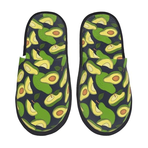 Kuilepa Damen Hausschuhe mit frischem Avocado-Druck, flauschig, für drinnen und draußen, Winter, Schwarz, 6-8.5 Women/6-8 Men von Kuilepa