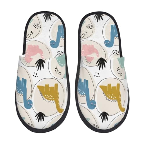 Kuilepa Damen-Hausschuhe mit niedlichem Dinosaurier-Aufdruck, flauschig, für drinnen und draußen, Schwarz, 6-8.5 Women/6-8 Men von Kuilepa