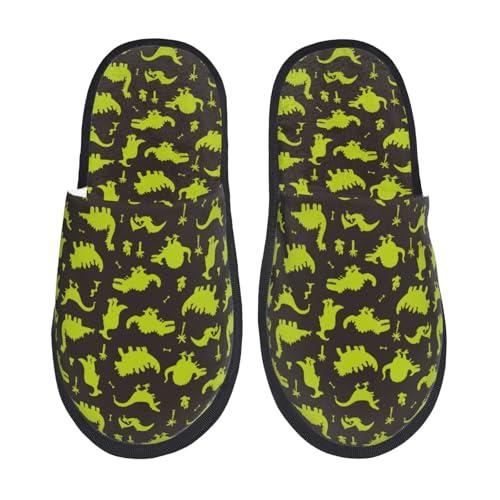 Kuilepa Damen-Hausschuhe mit niedlichem Dinosaurier-Aufdruck, flauschig, für drinnen und draußen, Schwarz, 6-8.5 Women/6-8 Men von Kuilepa