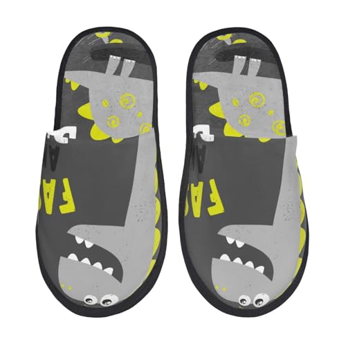 Kuilepa Damen-Hausschuhe mit niedlichem Dinosaurier-Druck, flauschig, für drinnen und draußen, Winter, Schwarz, 6-8.5 Women/6-8 Men von Kuilepa