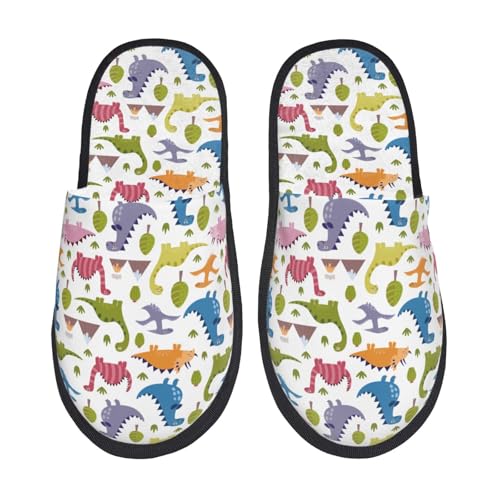 Kuilepa Damen-Hausschuhe mit niedlichem Dinosaurier-Druck, flauschig, für drinnen und draußen, Winter, Schwarz, 6-8.5 Women/6-8 Men von Kuilepa