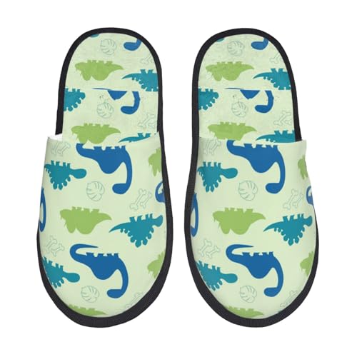 Kuilepa Damen-Hausschuhe mit niedlichem Dinosaurier-Motiv, blau-grüner Druck, flauschig, für drinnen und draußen, Winter-Hausschuhe, Schwarz, 6-8.5 Women/6-8 Men von Kuilepa