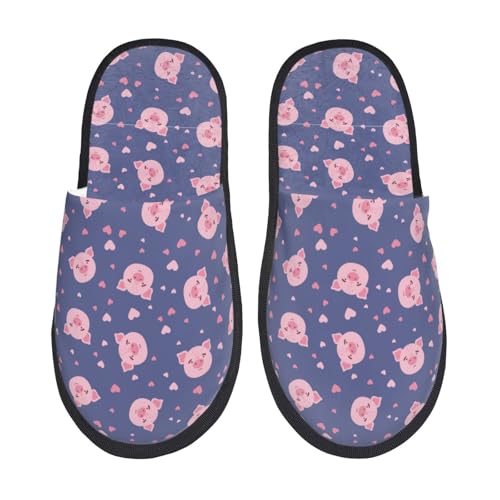 Kuilepa Damen-Hausschuhe mit niedlichem Schweine-Aufdruck, flauschig, für drinnen und draußen, Schwarz, 6-8.5 Women/6-8 Men von Kuilepa