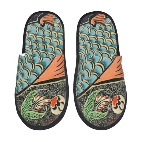 Kuilepa Damen Hausschuhe mit reichhaltigem Fischaufdruck, flauschig, für drinnen und draußen, Winter, Schwarz, 6-8.5 Women/6-8 Men von Kuilepa