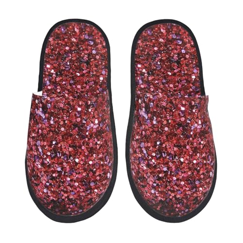 Kuilepa Damen Hausschuhe mit rotem Glitzer-Aufdruck, für drinnen und draußen, Winterhausschuhe, Schwarz, 6-8.5 Women/6-8 Men von Kuilepa