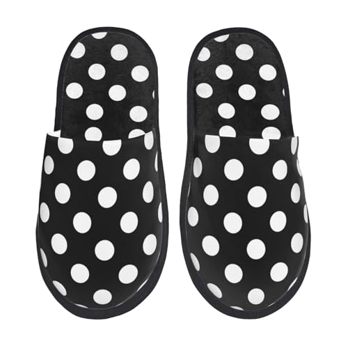 Kuilepa Damen Hausschuhe mit schwarz-weißem Punktemuster, flauschig, für drinnen und draußen, Winter, Schwarz, 6-8.5 Women/6-8 Men von Kuilepa