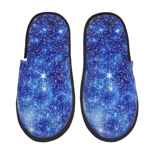 Kuilepa Damen-Hausschuhe mit verschwommenem Stern und Schnee, Weihnachtsdruck, flauschig, für drinnen und draußen, Schwarz, 6-8.5 Women/6-8 Men von Kuilepa