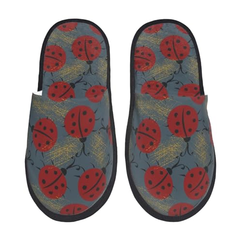 Kuilepa Damen-Slipper, Hausschuhe, Marienkäfer-Aufdruck, für drinnen und draußen, Winter, Schwarz, 6-8.5 Women/6-8 Men von Kuilepa