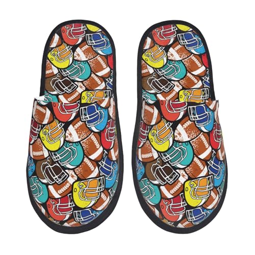 Kuilepa Damen-Slipper, Motiv: American Football, flauschig, für drinnen und draußen, Winterhausschuhe, Schwarz, 6-8.5 Women/6-8 Men von Kuilepa