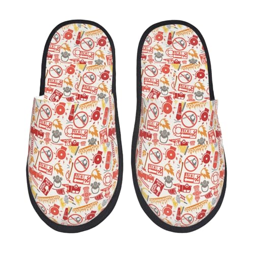 Kuilepa Damen-Slipper, Motiv: Feuerwehrmann-Symbole, flauschig, für drinnen und draußen, Winterhausschuhe, Schwarz, 6-8.5 Women/6-8 Men von Kuilepa