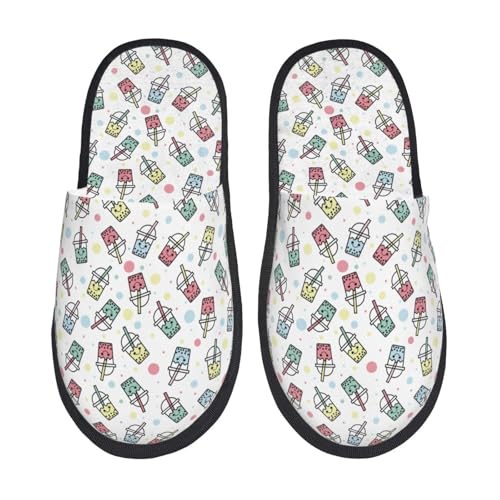 Kuilepa Damen-Slipper, Motiv: Milchtee, flauschig, für drinnen und draußen, Winterhausschuhe von Kuilepa