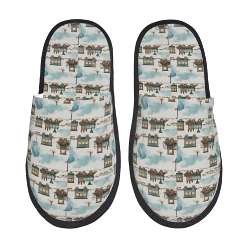 Kuilepa Damen-Slipper, Motiv: Transport / Zug, flauschig, für drinnen und draußen, Winterhausschuhe, Schwarz, 6-8.5 Women/6-8 Men von Kuilepa