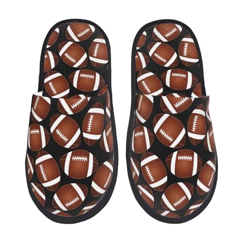 Kuilepa Damen-Slipper, Motiv: brauner Fußball auf schwarzem Druck, für drinnen und draußen, Winterhausschuhe, Schwarz, 6-8.5 Women/6-8 Men von Kuilepa