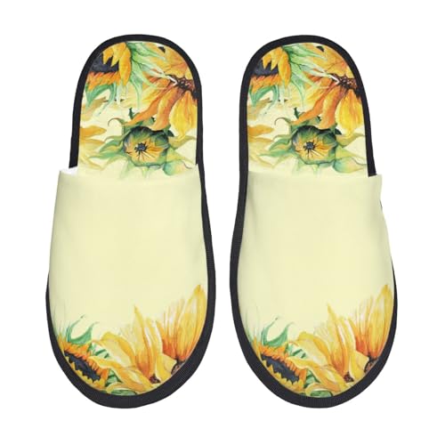 Kuilepa Damen-Slipper, Sonnenblumen auf gelbem Hintergrund, flauschig, für drinnen und draußen, Winterhausschuhe von Kuilepa