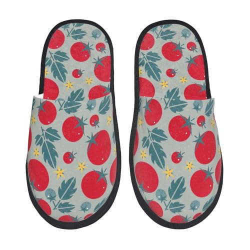Kuilepa Damen-Slipper, flauschig, für drinnen und draußen, mit Tomatenmuster, Schwarz, 6-8.5 Women/6-8 Men von Kuilepa