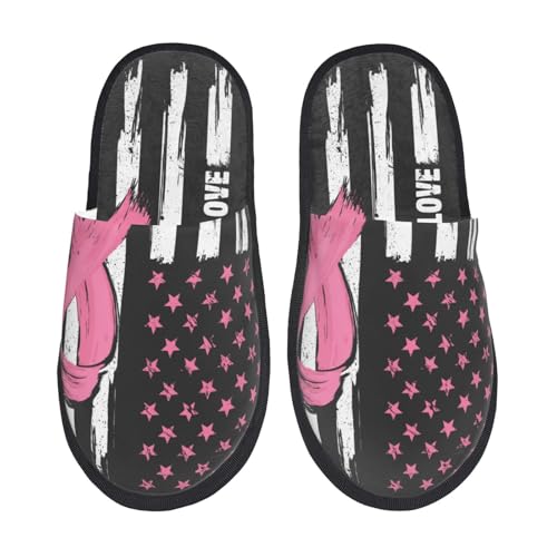 Kuilepa Damen-Slipper, mit Schleife, Brustkrebs-Aufdruck, flauschig, für drinnen und draußen, Winterhausschuhe, Schwarz, 6-8.5 Women/6-8 Men von Kuilepa