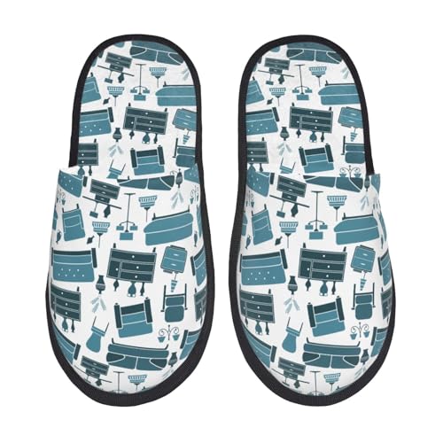 Kuilepa Damen-Slipper, moderner Möbeldruck, flauschig, für drinnen und draußen, Winterhausschuhe, Schwarz, 6-8.5 Women/6-8 Men von Kuilepa