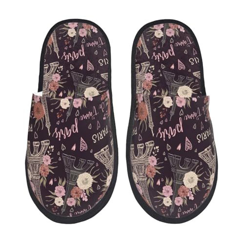 Kuilepa Damen-Slipper, romantischer Paris-Druck, flauschig, für drinnen und draußen, Winterhausschuhe von Kuilepa