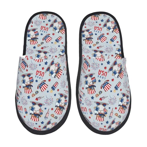 Kuilepa Damen-Slipper mit Aufschrift "I Love USA", flauschig, für drinnen und draußen, Schwarz, 6-8.5 Women/6-8 Men von Kuilepa