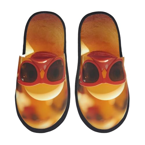 Kuilepa Damen-Slipper mit gelbem Entenmuster, flauschig, für drinnen und draußen, Winterhausschuhe, Schwarz, 6-8.5 Women/6-8 Men von Kuilepa