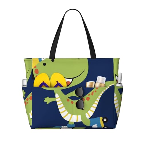 Kuilepa Dino Playing Roller Skate Print Beach Pool Bags Tote For Women Ladies Large Gym Tote Carry On Bag For Weekender Travel Waterproof von Kuilepa
