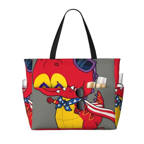 Kuilepa Dinosaurier-Superhelden-Cartoon-Druck, Strand-/Pool-Tasche, Tragetasche für Damen, große Sporttasche, Handgepäcktasche für Wochenendreisen, wasserdicht von Kuilepa