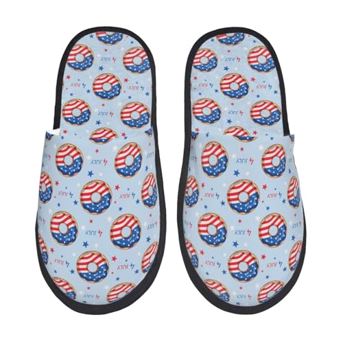 Kuilepa Donut With The USA Fag Print Damen Hausschuhe Fuzzy Slip On Indoor Outdoor Winter House Slippers, Schwarz, 6-8.5 Women/6-8 Men von Kuilepa