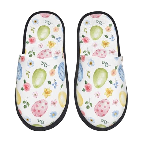 Kuilepa Easter Egg3 Damen-Slipper, flauschig, für drinnen und draußen, Winterhausschuhe, Schwarz, 6-8.5 Women/6-8 Men von Kuilepa