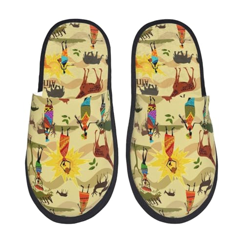 Kuilepa Ethnischer afrikanischer Druck, flauschiger Slipper, für drinnen und draußen, Winterhausschuhe von Kuilepa