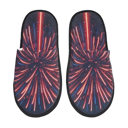 Kuilepa Fireworks3 Damen-Slipper, flauschig, für drinnen und draußen, Winterhausschuhe, Schwarz, 6-8.5 Women/6-8 Men von Kuilepa